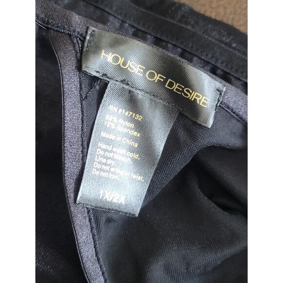 House of Desire Yasmine Shine Mesh Open Cup Babydoll Set Black Sz 1X /2X - Picture 10 of 10